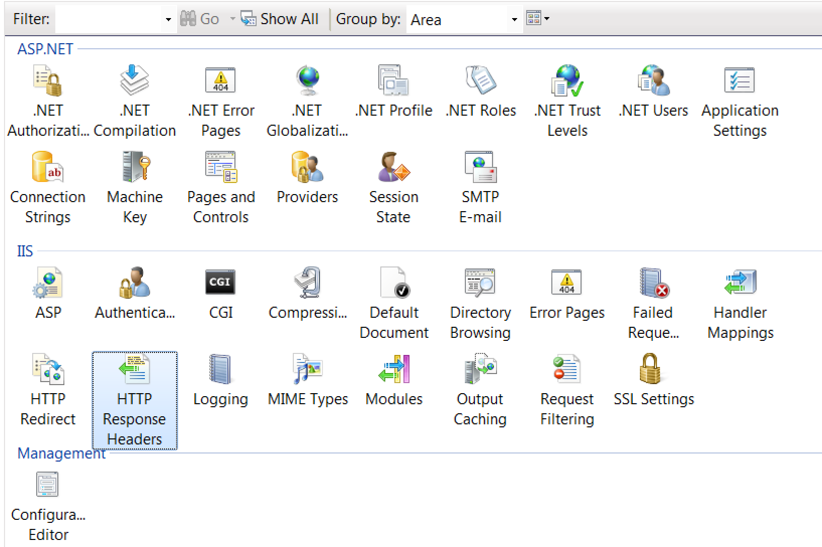 Cross-Origin Resource Sharing (CORS) iis manager features view