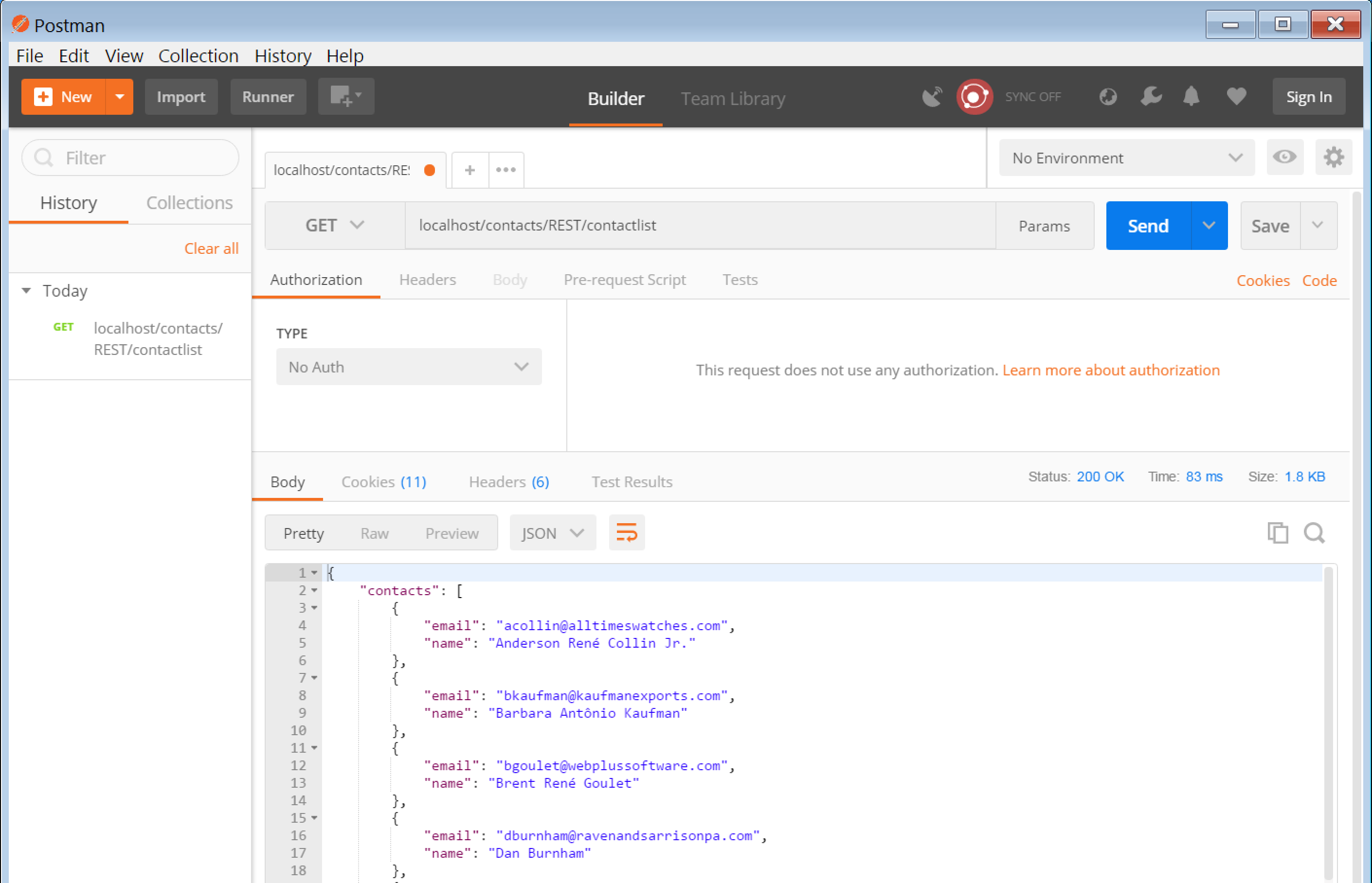 Testing the service using postman 1